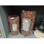 Two table lamps in the form of basket weave