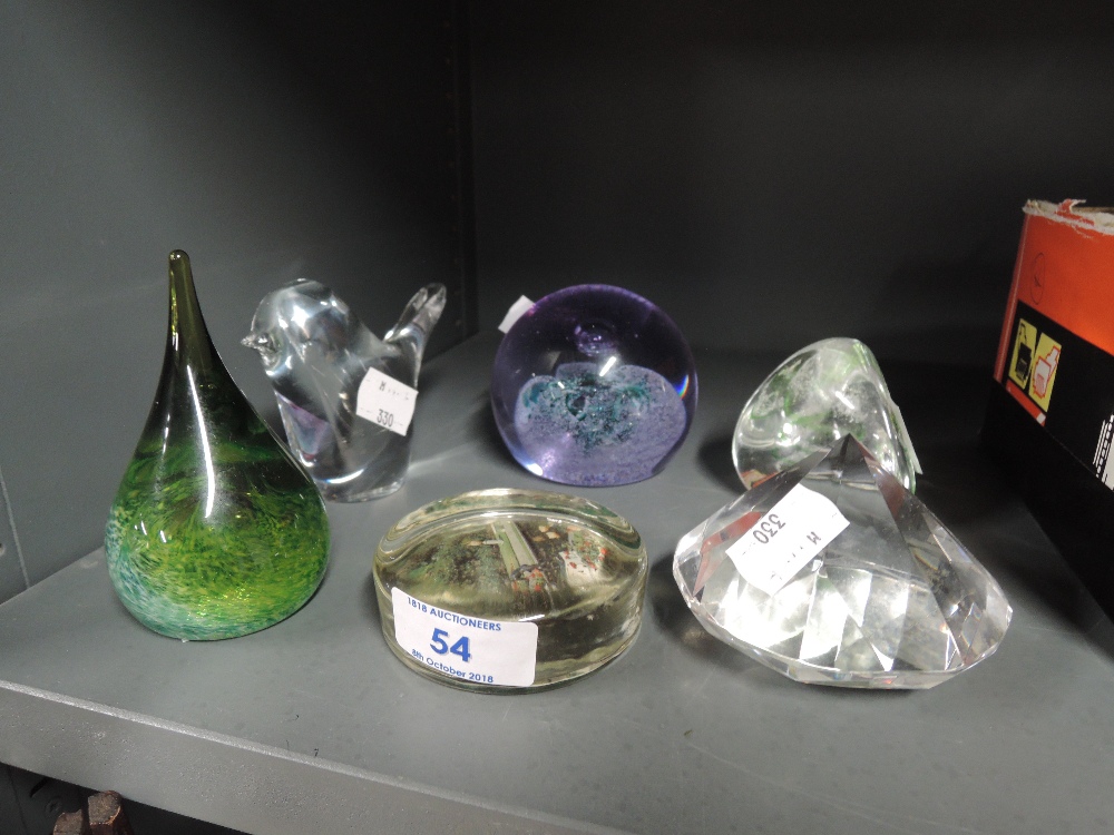 A selection of vintage glass paper weights including Caitness Moondrop