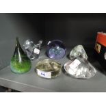 A selection of vintage glass paper weights including Caitness Moondrop