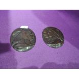 A pair of antique Italian Bronzed Pewter Plaques 'Dante E Beatrice' & 'Raffaello E Fornari