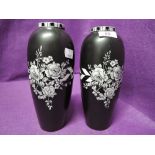 A pair of early 20th Century vases, having monochrome pattern, stamped Barker Bros, Longton