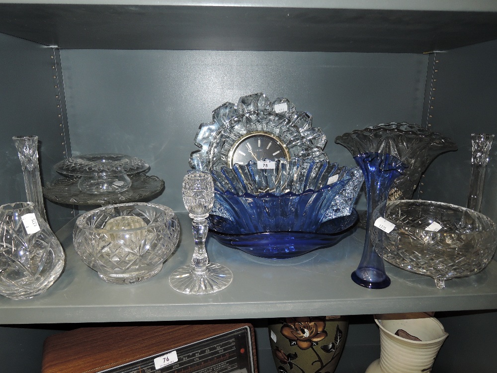 A selection of vintage clear cut and crystal glass wares including Seiko wall clock