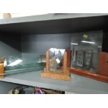 A selection of vintage Art Deco oak and glass photo frames and similar fruit bowl with carved