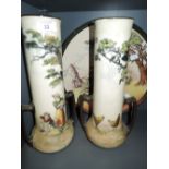 A pair of vintage Royal Doulton twin handled vase and display plate