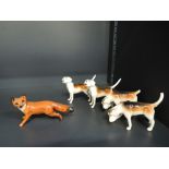 Three Beswick studies, Foxhounds 2263 x2 & Fox 1440 along with two damaged hounds