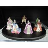 Seven Coalport figures, Henry VIII and Wives on wooden display plinth, limited edition 446/500
