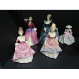 Two Royal Doulton figurines, Melissa HN2467 & Fragrance HN2334 and three similar figurines