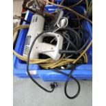 A box of electric hand tools including router etc