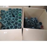 Two boxes of small polypropylene plant pots