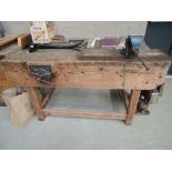 A vintage woodworkers or engineers multi purpose work bench