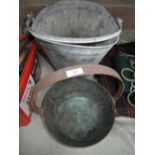 A vintage jam pan and galvanised coal bucket