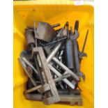 A box of machine vices, drills, cutting and grinding tools etc