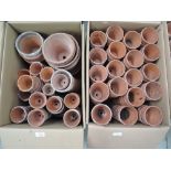 Two boxes of hand thrown terracotta plant pots