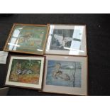 A selection of vintage original art works wildlife related