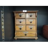 A vintage style small spice cupboard with name badges