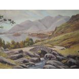 An oil painting on board, T R Sanderson, Ashness Bridge and Skiddaw, 17in x 23in, signed