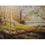 A Limited Edition print after Brian Eden, Wordsworth's Daffodils, Ullswater, signed, 13in x 23in