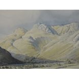 A water colour, J Ingham Riley, Langdale Valley, 9.5in x 14in, signed