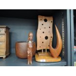 A selection of vintage abstract and African theme wooden sculptures