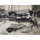 A watercolour, Ripley, Dutch harbour scene, indistinctly signed, 17in x 24in