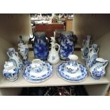 A selection of vintage blue and white ware ceramics including Delft