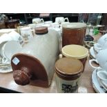 A selection of vintage earthen ware ceramics including footwarmer
