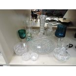 A selection of vintage clear cut and colour glass wares