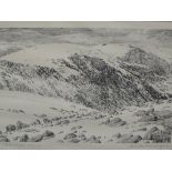 A print after Alfred Wainwright, The Coniston Fells, signed, 6in x 8.5in