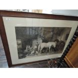 A vintage monochrome print after Herring, stable scene