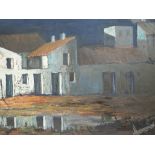 An oil painting, Carlos Horell, Mediterranean Homestead, indistinctly signed, 19in x 38in