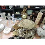 A selection of vintage brass wares including clock body, crucifix and footed fruit bowl