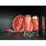 A selection of vintage Coca Cola advertising memorabilia, Bag and glass set