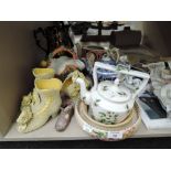 A selection of vintage ceramics and similar including tea pots etc