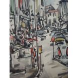 A watercolour, HB, street views, double sided, monogrammed and dated 1962, 30in x 22in