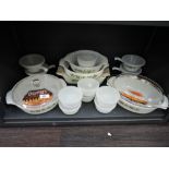 A selection of vintage pressed glass kitchen wares by Fire King