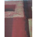 An acrylic mixed media painting, Linda Charles, Cubist study in red, signed, 16in x 12in