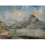 An oil painting on board, J W Mossop, Lakeland landscape, 8.5in x 11.5in