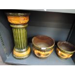 A vintage West German pottery jardinière and matching planters