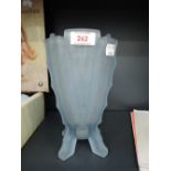 A vintage blue glass art deco design footed vase