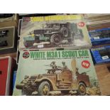 Two Airfix 1/35 plastic kits, Dodge Weapon Carrier and White M3A1 Scot Car, both boxed and unmade