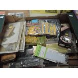 A box of 00 gauge kits and accessories including Roxy Mouldings, Airfix, Cambrian etc