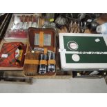 A selection of vintage household hardware items including first aid kit