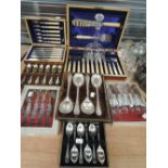 A selection of vintage boxed cutlery and flatwares