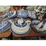 A selection of vintage blue and white ware ceramics including Booth's teapot