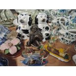 A selection of vintage figures and figurines including Staffordshire flatback