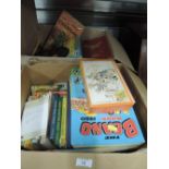 A selection of vintage childrens annuals story books etc including Noddy, Beano etc