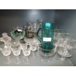 A selection of vintage glass wares including Avondale weight