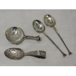 An Arts and Crafts silver caddy spoon having a planished bowl and tied stem, Birmingham 1920, two HM
