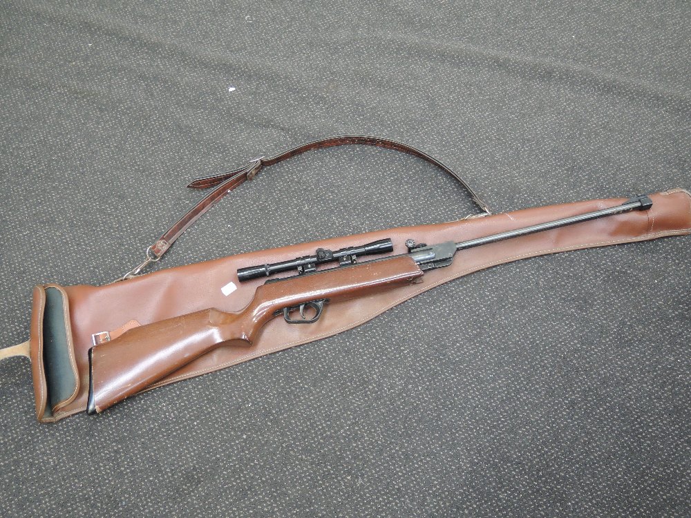 A Spanish Elgamo .22 air rifle with Japanese telescopic sights, in carry bag