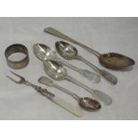 A small selection of HM silver flatware including Victorian teaspoons, Georgian table spoon etc, and